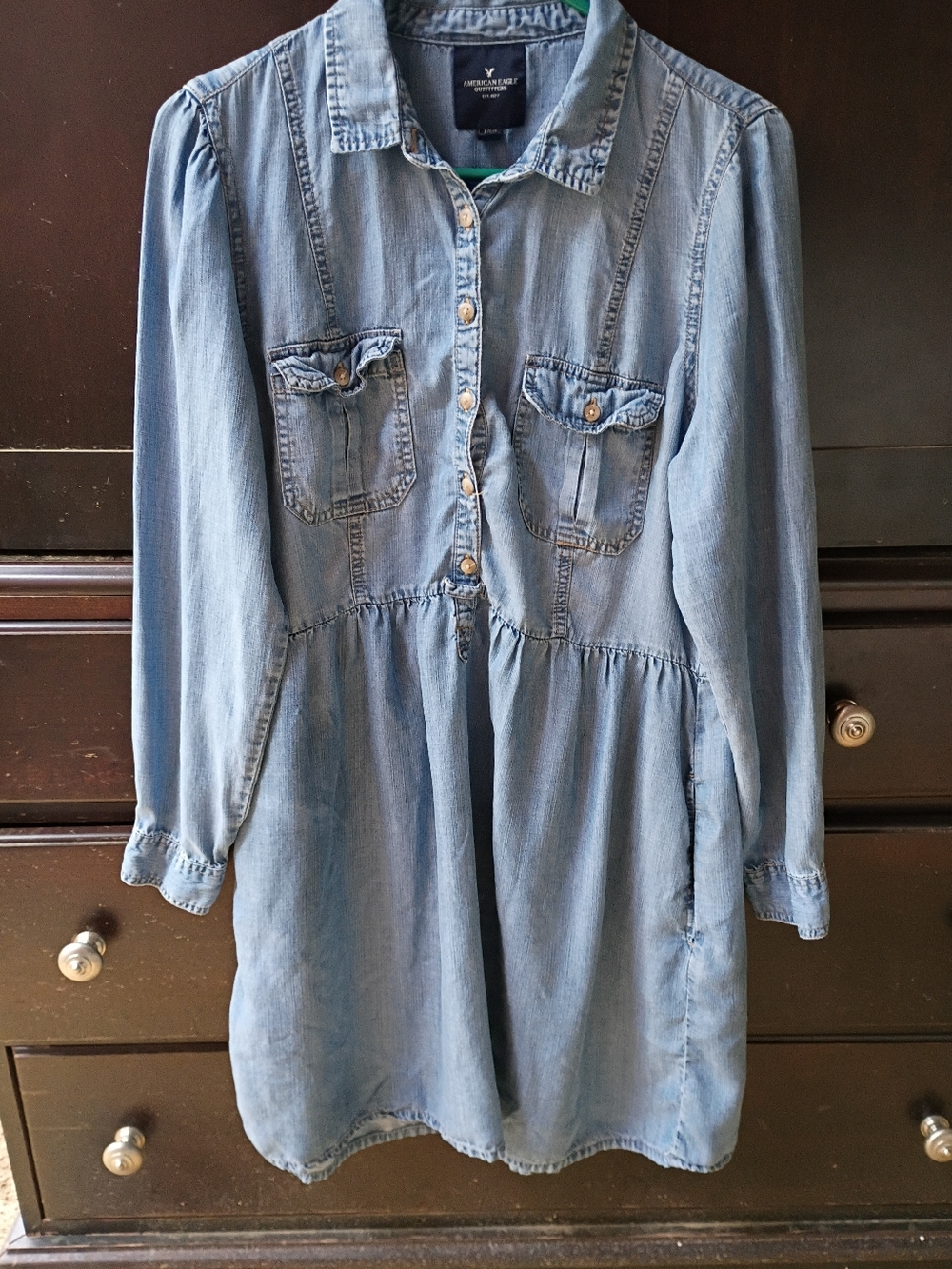 American Eagle Outfitters Light Blue Denim Look Shirt Dress